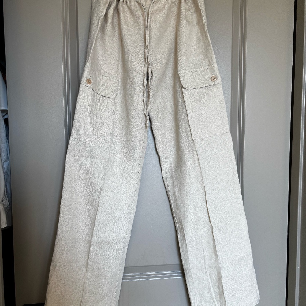 Women 100% Linen Pants Size XS Low-rise